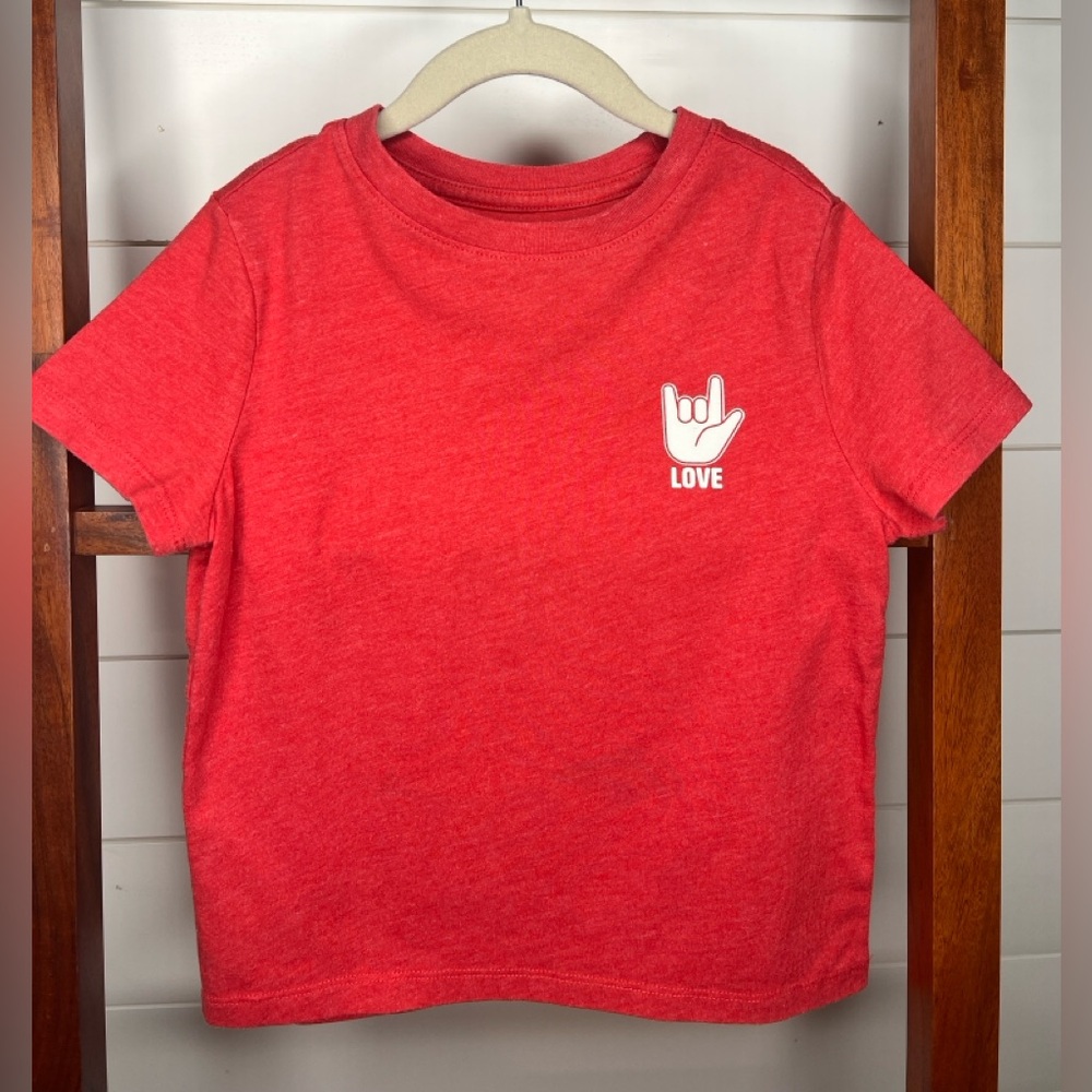 Cat & Jack Red Tee with Love Hand Graphic